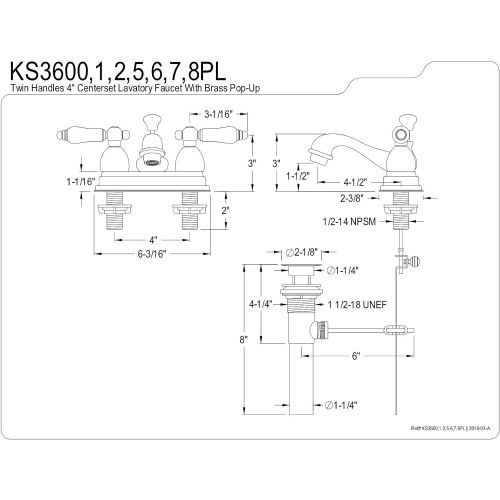  Kingston Brass KS3602PL Restoration 4-Inch Centerset Lavatory Faucet with Porcelain Lever Handle, Polished Brass