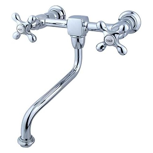  Kingston Brass KS1211AX Heritage Wall Mount Spread Vessel Sink Faucet 8-Inch Spout Long, Polished Chrome