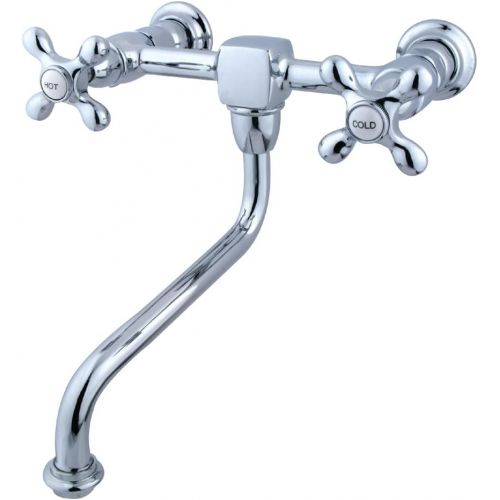  Kingston Brass KS1211AX Heritage Wall Mount Spread Vessel Sink Faucet 8-Inch Spout Long, Polished Chrome