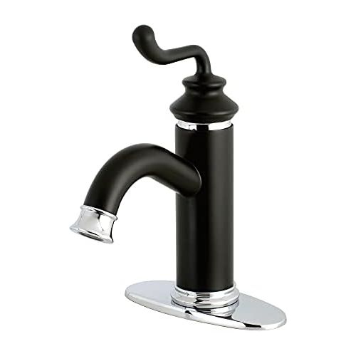  Kingston Brass LS5417RL Royale Lavatory Faucet with Push-Button Drain, 5-1/16 in Spout Reach, Matte Black/Polished Chrome