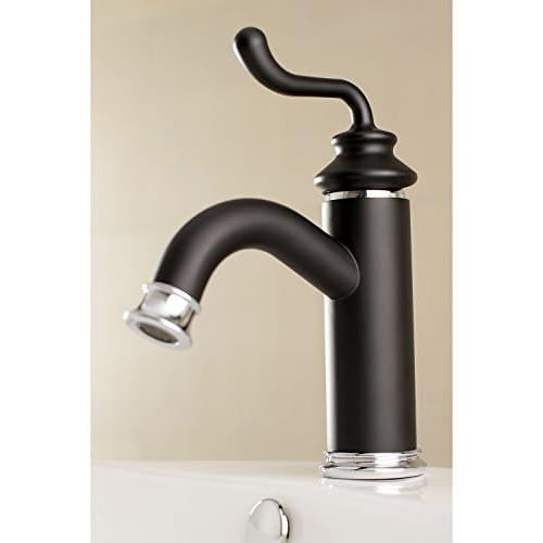  Kingston Brass LS5417RL Royale Lavatory Faucet with Push-Button Drain, 5-1/16 in Spout Reach, Matte Black/Polished Chrome