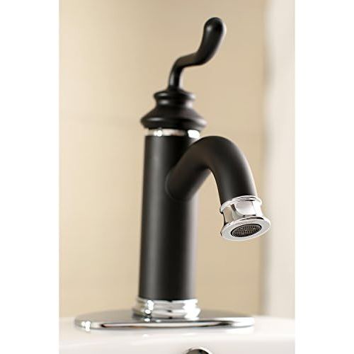  Kingston Brass LS5417RL Royale Lavatory Faucet with Push-Button Drain, 5-1/16 in Spout Reach, Matte Black/Polished Chrome