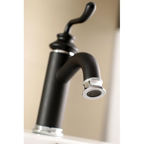  Kingston Brass LS5417RL Royale Lavatory Faucet with Push-Button Drain, 5-1/16 in Spout Reach, Matte Black/Polished Chrome