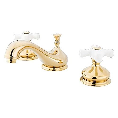  Kingston Brass KS1162PX Heritage Widespread Lavatory Faucet with Porcelain Cross Handle, Polished Brass,8-Inch Adjustable Center