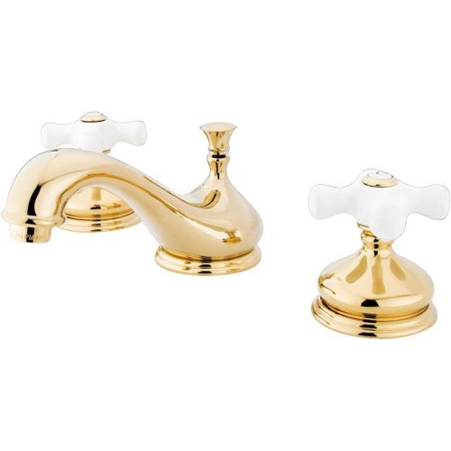  Kingston Brass KS1162PX Heritage Widespread Lavatory Faucet with Porcelain Cross Handle, Polished Brass,8-Inch Adjustable Center