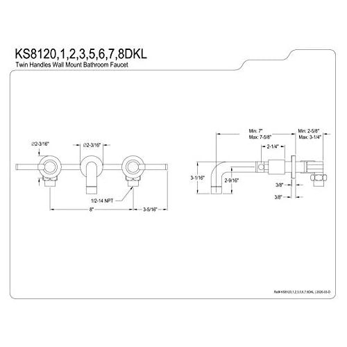  Kingston Brass KS8120DKL Kaiser 8-Inch Center Wall Mount Bathroom Faucet, Matte Black