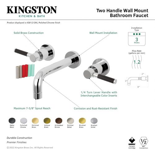  Kingston Brass KS8120DKL Kaiser 8-Inch Center Wall Mount Bathroom Faucet, Matte Black