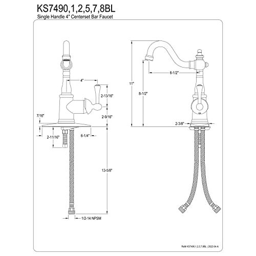  Kingston Brass KS7498BL English Vintage Bar Faucet with Cover Plate, Brushed Nickel