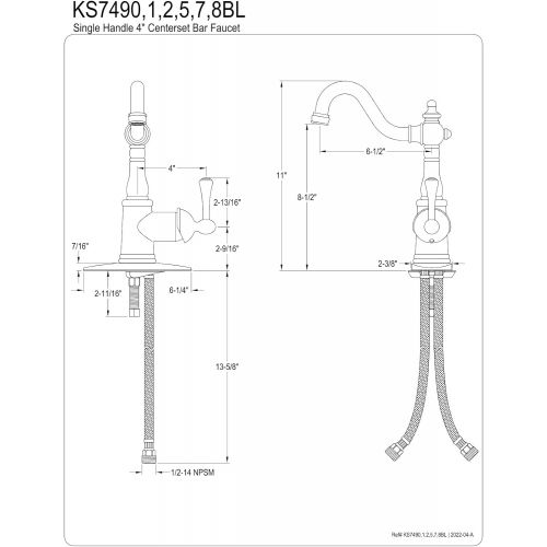  Kingston Brass KS7498BL English Vintage Bar Faucet with Cover Plate, Brushed Nickel