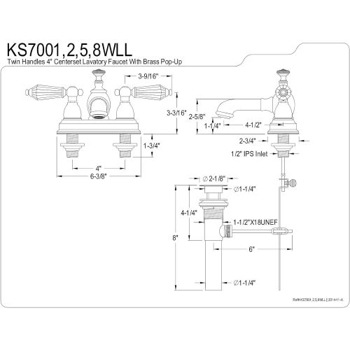  Kingston Brass KS7001WLL Wilshire 4-Inch Centerset Lavatory Faucet with Brass Pop-Up, 4-1/2 in Spout Reach, Polished Chrome