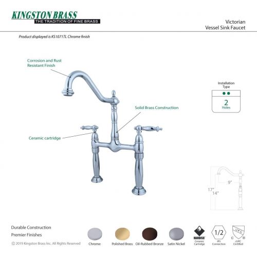  Kingston Brass KS1072TL Victorian Vessel Sink Faucet with Tl Handle, Polished Brass