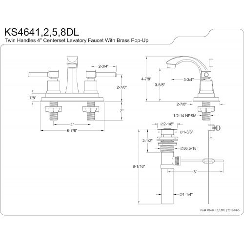  Kingston Brass KS4642DL Concord 4-Inch Centerset Lavatory Faucet with Concord Lever Handle, Polished Brass