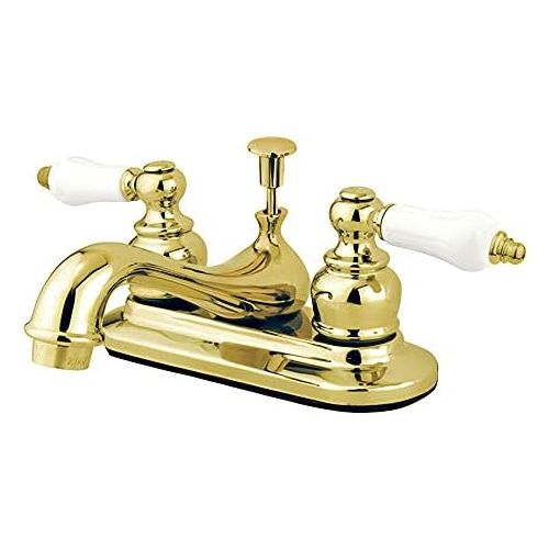  Kingston Brass KB602PL Restoration 4-Inch Centerset Lavatory Faucet with Porcelain Lever Handle, Polished Brass