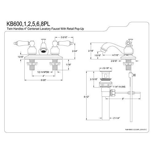  Kingston Brass KB602PL Restoration 4-Inch Centerset Lavatory Faucet with Porcelain Lever Handle, Polished Brass