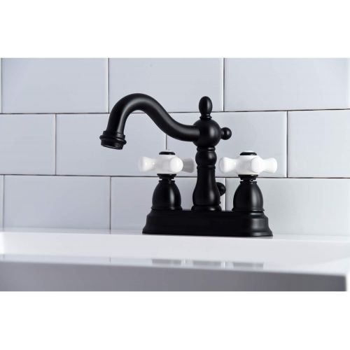  Kingston Brass KB1600PX Heritage 4-Inch Centerset Bathroom Faucet with Retail Pop-Up, Matte Black