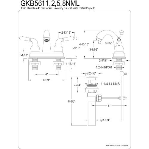  Kingston Brass GKB5615NML Naples 4-Inch Centerset Lavatory Faucet, Oil Rubbed Bronze