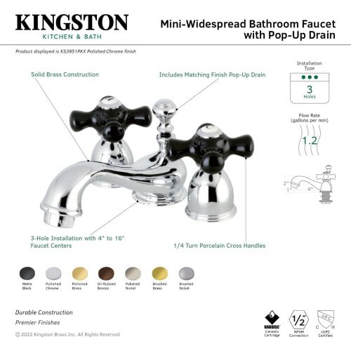  Kingston Brass KS3955PKX Restoration Onyx Mini Spread Lavatory Faucet with Cross Handle, Oil Rubbed Bronze