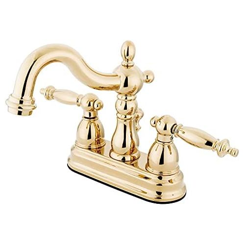  Kingston Brass KS1602TL Heritage Centerset Lavatory Faucet Pop-Up, Polished Brass