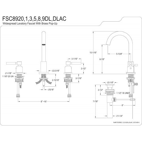  Kingston Brass FSC8925DL Concord 8-In Widespread Lavatory Faucet with Pop-Up, Oil Rubbed Bronze