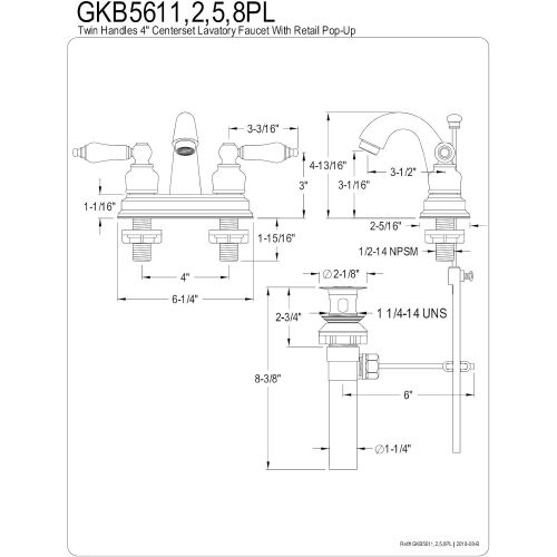  Kingston Brass GKB5615PL Restoration 4-inch Centerset Lavatory Faucet with Retail Pop-up, Oil Rubbed Bronze