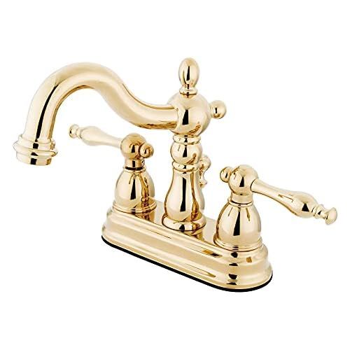  Kingston Brass KB1602NL Heritage 4-Inch Centerset Lavatory Faucet with Metal Lever Handle, Polished Brass