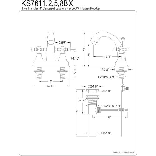  Kingston Brass KS7615BX English Vintage Center Set Lavatory Faucet, 4-3/4, Bronze