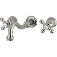 Kingston Brass KS3128AX 8 Wall Mount Sink Faucet with Metal Cross Handle, 11-1/8, Satin Nickel