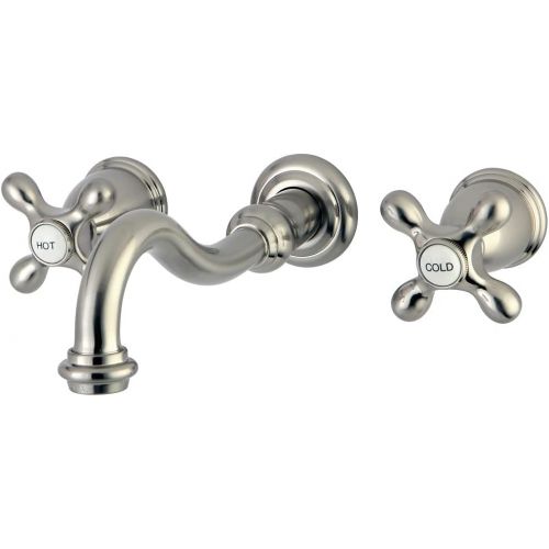  Kingston Brass KS3128AX 8 Wall Mount Sink Faucet with Metal Cross Handle, 11-1/8, Satin Nickel