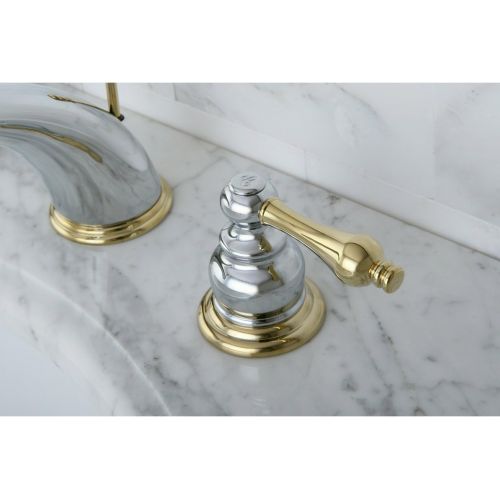  Kingston Brass KB974AL Victorian Widespread Lavatory Faucet with Metal lever handle, Polished Chrome and Polished Brass,8-Inch Adjustable Center