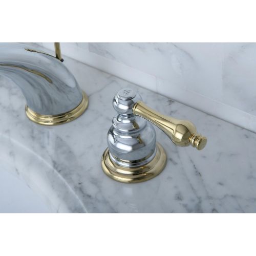  Kingston Brass KB974AL Victorian Widespread Lavatory Faucet with Metal lever handle, Polished Chrome and Polished Brass,8-Inch Adjustable Center