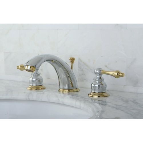  Kingston Brass KB974AL Victorian Widespread Lavatory Faucet with Metal lever handle, Polished Chrome and Polished Brass,8-Inch Adjustable Center