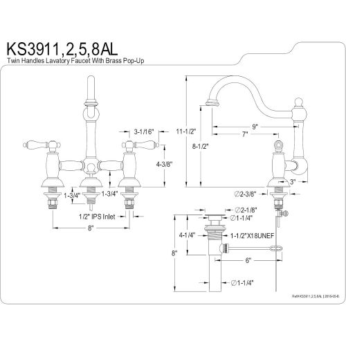  Kingston Brass KS3915AL Restoration Widespread Lavatory Faucet with Metal lever handle, Oil Rubbed Bronze