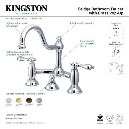  Kingston Brass KS3915AL Restoration Widespread Lavatory Faucet with Metal lever handle, Oil Rubbed Bronze