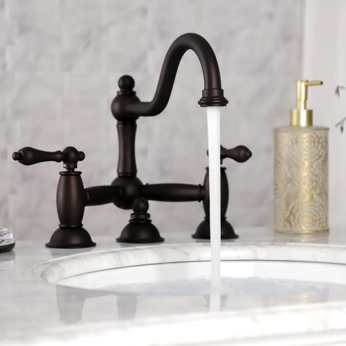  Kingston Brass KS3915AL Restoration Widespread Lavatory Faucet with Metal lever handle, Oil Rubbed Bronze