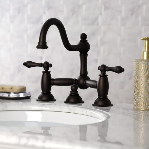  Kingston Brass KS3915AL Restoration Widespread Lavatory Faucet with Metal lever handle, Oil Rubbed Bronze