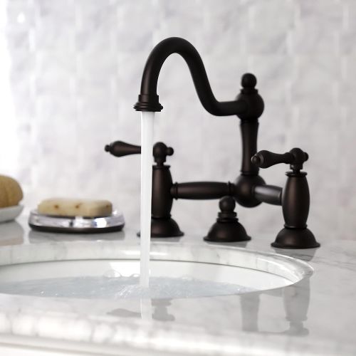  Kingston Brass KS3915AL Restoration Widespread Lavatory Faucet with Metal lever handle, Oil Rubbed Bronze