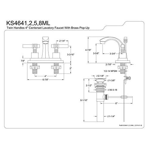  Kingston Brass KS4642ML Milano 4-Inch Centerset Lavatory Faucet with Metal lever handle, Polished Brass