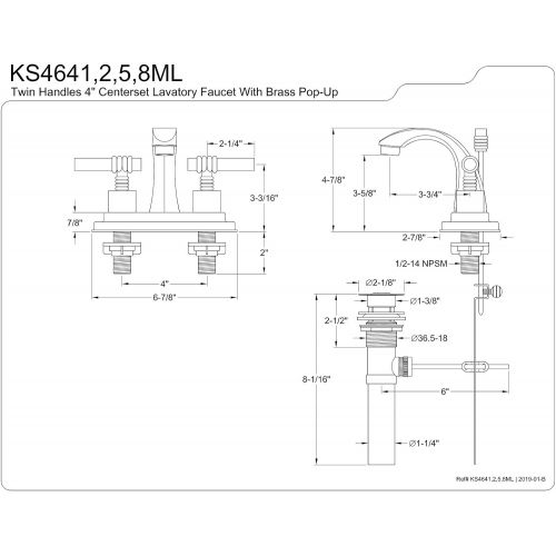  Kingston Brass KS4642ML Milano 4-Inch Centerset Lavatory Faucet with Metal lever handle, Polished Brass