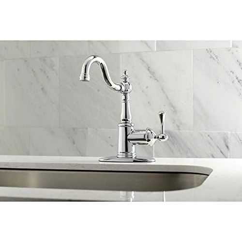  Kingston Brass FSS7641BL English Vintage Single Handle Lavatory Faucet with Push Pop-Up and Plate, Polished Chrome