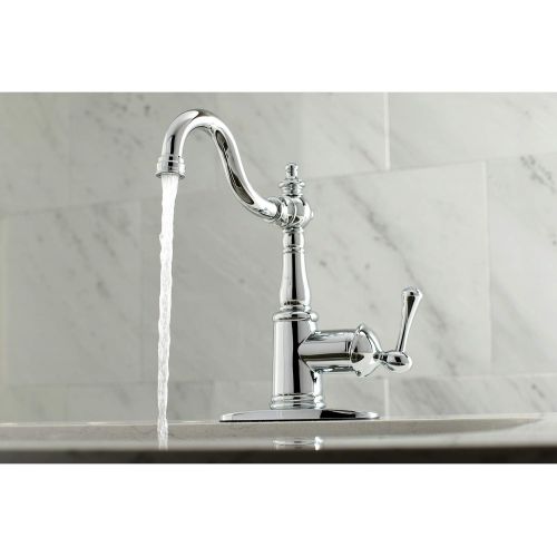  Kingston Brass FSS7641BL English Vintage Single Handle Lavatory Faucet with Push Pop-Up and Plate, Polished Chrome