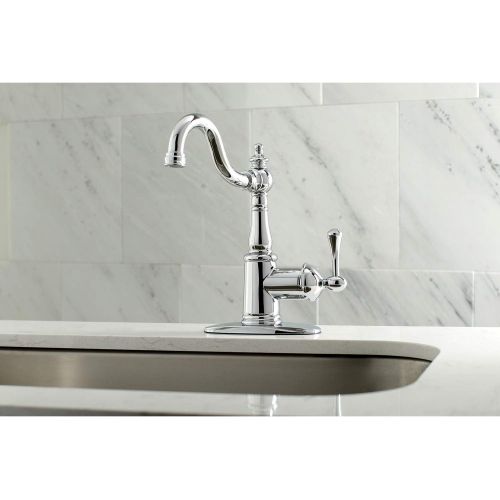  Kingston Brass FSS7641BL English Vintage Single Handle Lavatory Faucet with Push Pop-Up and Plate, Polished Chrome