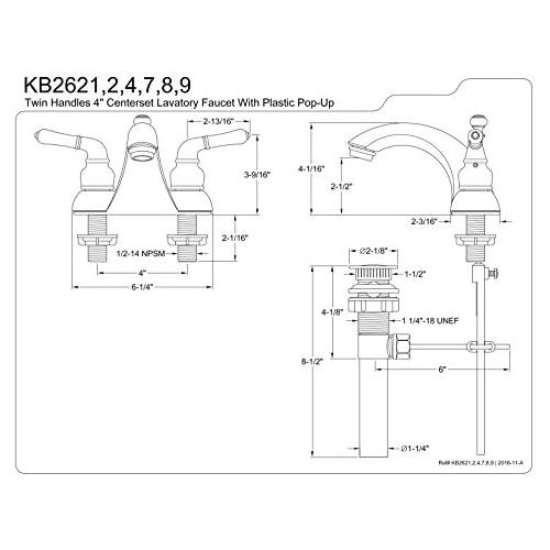  Kingston Brass KB2629 Naples 4-Inch Centerset Lavatory Faucet, Brushed Nickel and Polished Brass