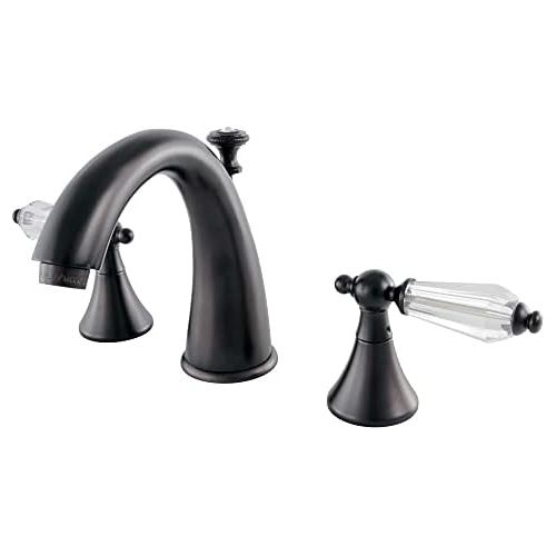  Kingston Brass KS2975WLL Wilshire Widespread Lavatory Faucet With Crystal Lever Handle, 5-1/2 in Spout Reach, Oil Rubbed Bronze