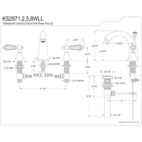  Kingston Brass KS2975WLL Wilshire Widespread Lavatory Faucet With Crystal Lever Handle, 5-1/2 in Spout Reach, Oil Rubbed Bronze