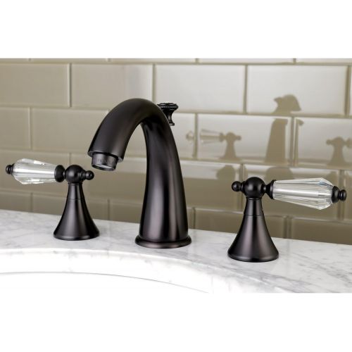  Kingston Brass KS2975WLL Wilshire Widespread Lavatory Faucet With Crystal Lever Handle, 5-1/2 in Spout Reach, Oil Rubbed Bronze