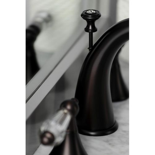  Kingston Brass KS2975WLL Wilshire Widespread Lavatory Faucet With Crystal Lever Handle, 5-1/2 in Spout Reach, Oil Rubbed Bronze