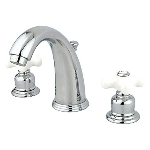  Kingston Brass KB981PX Victorian Widespread Lavatory Faucet, Porcelain Cross Handle, Polished Chrome,8-Inch Adjustable Center