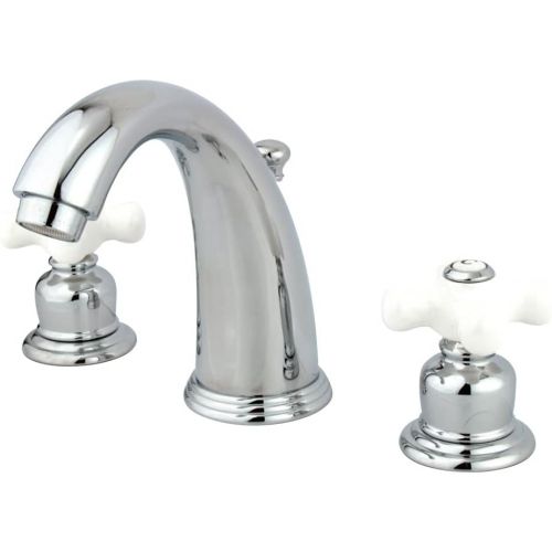  Kingston Brass KB981PX Victorian Widespread Lavatory Faucet, Porcelain Cross Handle, Polished Chrome,8-Inch Adjustable Center