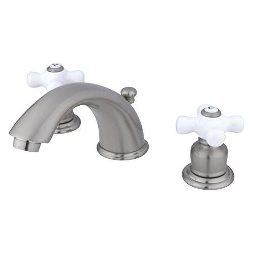  Kingston Brass KB968PX Victorian Widespread Lavatory Faucet with Porcelain Cross Handle, Brushed Nickel