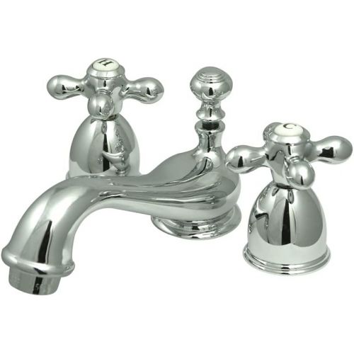  Kingston Brass KS3951AX Restoration Mini Widespread Lavatory Faucet with Metal Cross Handle, Polished Chrome